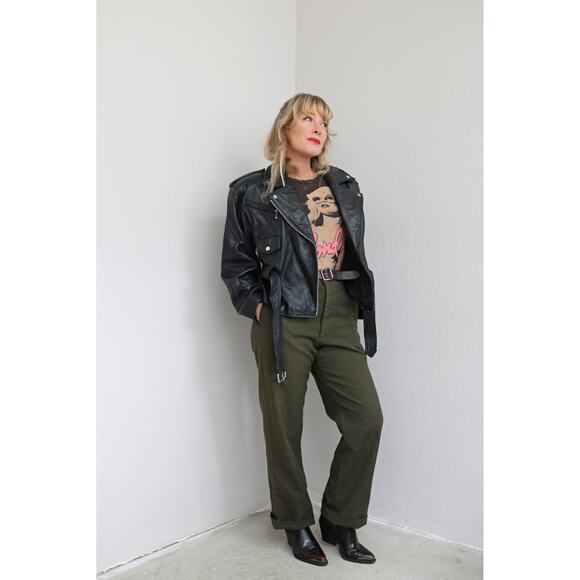 1990's Vintage Black Belted Motorcycle Jacket ~ Women's SM MD LG ~ 90's Biker - Picture 10 of 10